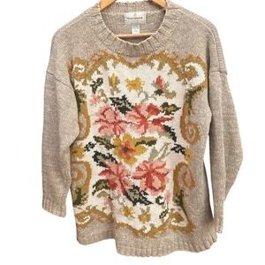 Vintage 80s Express Tricot Handknit Romantic Floral Cottagecore Sweater